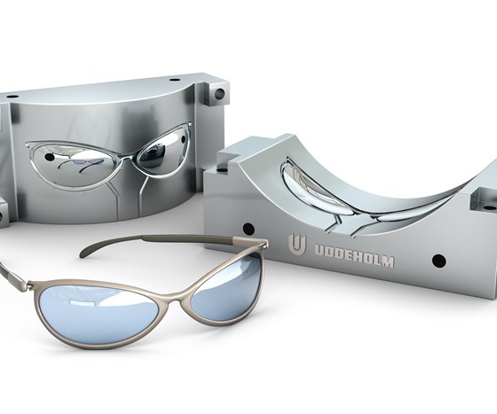 Sunglasses mold made with Uddeholm’s Mirrax ESR and a pair of sunglasses